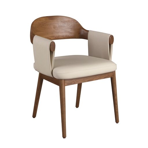 [5186] Chaise en noyer et simili-cuir crème