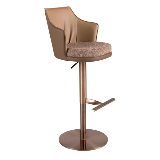 [4226] Taburete giratorio tela marrón jaspeada y polipiel marrón