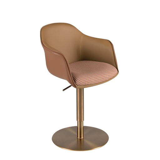 [4235] Silla giratoria tela marrón terracota y beige y polipiel marrón
