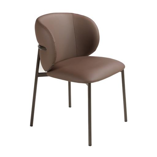 [4239] Chaise en similicuir marron foncé